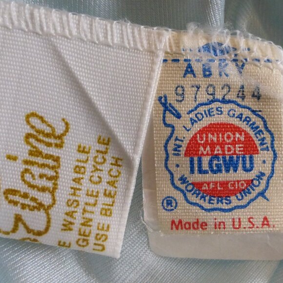 Vintage Miss Elaine Blue Peignoir Robe & Nightgown SET Size Small Ecru Lace USA - Picture 7 of 9